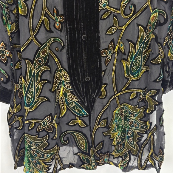 Bob Mackie Black Burnout Velvet Top with Floral Print/ Size medium - Picture 6 of 9